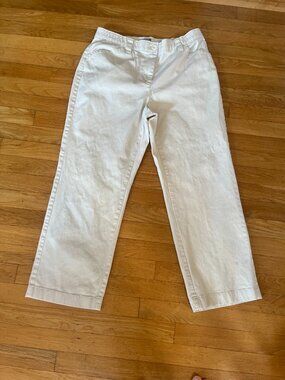 LL Bean classsic fit women's tan cream chinos wide leg 14 stretch waist